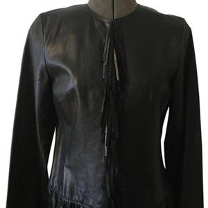 ENZO ANGIOLINI Women's Black Fringe Leather Jacket NWT Size 4